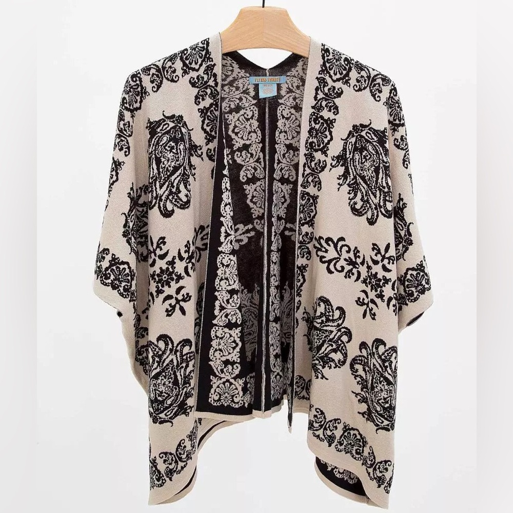 Flying Tomato Boho Kimono Cardigan Lightweight Sweater Knit Paisley M/L